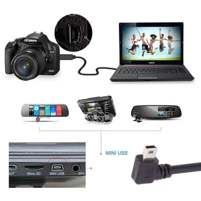 Alt view image 3 of 7 - USB 2.0 Mini USB 5Pin Male to Female 90 Degree Right Angled Data Extension Cable Adapter