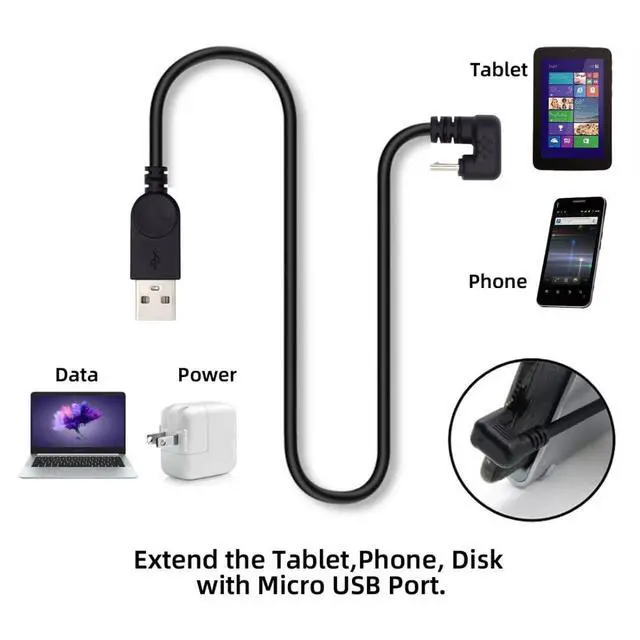 Alt view image 2 of 7 - USB to Micro USB Cable,USB 2.0 Male to Micro USB 5Pin Male 180 Degree U Shape Angled Charge Data Transfer Extension Cable 1.5M