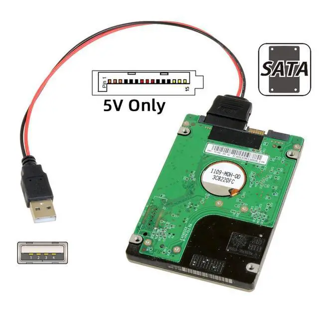 Alt view image 3 of 7 - SATA 15Pin to USB 2.0 Power 5V 2A Cable for 2.5 inch SATA HDD SSD Disk Driver