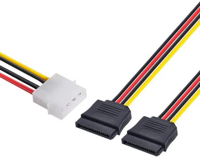 Alt view image 5 of 7 - IDE 4Pin 1 to 2 SATA 15Pin Hard Disk SDD Power Supply Extension Cable 15cm