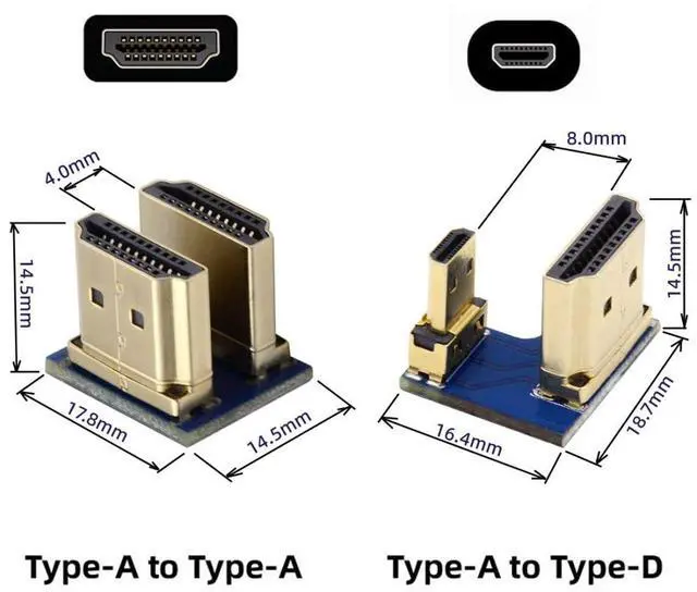 Alt view image 7 of 7 - 2 Pack HDMI to HDMI/Micro HDMI 180 Degree Angled Connector Socket for Raspberry PI 3B/3B+/4B