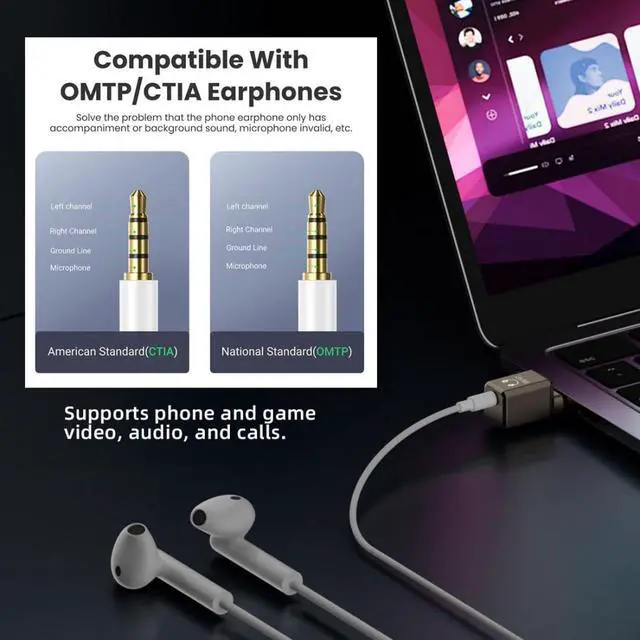 Alt view image 7 of 7 - USB C to 3.5mm Headphone Jack Adapter Support Hi-Res 32bits 384KHz HiFi Sound Quality with DAC Chip