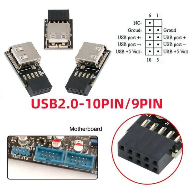 Alt view image 7 of 7 - 3 Pack Motherboard 9Pin/10Pin Front Panel Header to USB 2.0 Type A Female Converter Adapter