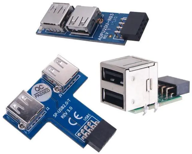 Main image of 3 Pack Motherboard 9Pin/10Pin Front Panel Header 1 to 2 USB 2.0 Type A Female Flat Type Converter Adapter
