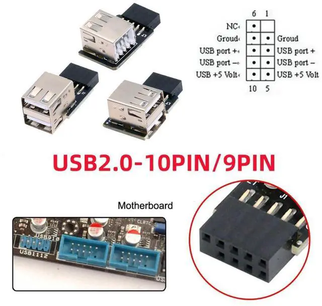 Alt view image 6 of 7 - 3 Pack USB 2.0 Front Panel Header 9Pin/10Pin 1 to 2 USB 2.0 Type A Female Mainboard Header Extension Adapter