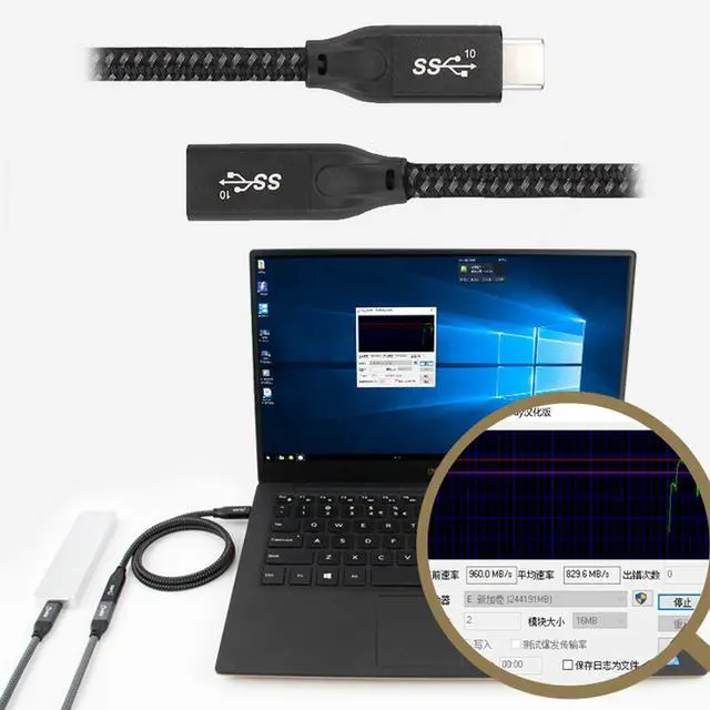 Alt view image 4 of 7 - USB C Extension Cable USB 3.1 Gen 2 Type C Male to Female Fast Charging Data Transfer Extension Nylon Braided Cable 0.3M