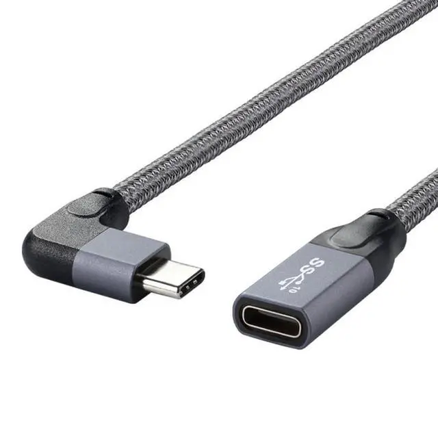 Main image of USB C Extension Cable USB 3.1 Gen 2 Type C Male to Female Fast Charging Data Transfer 90 Degree Angled Extension Nylon Braided Cable 0.2M