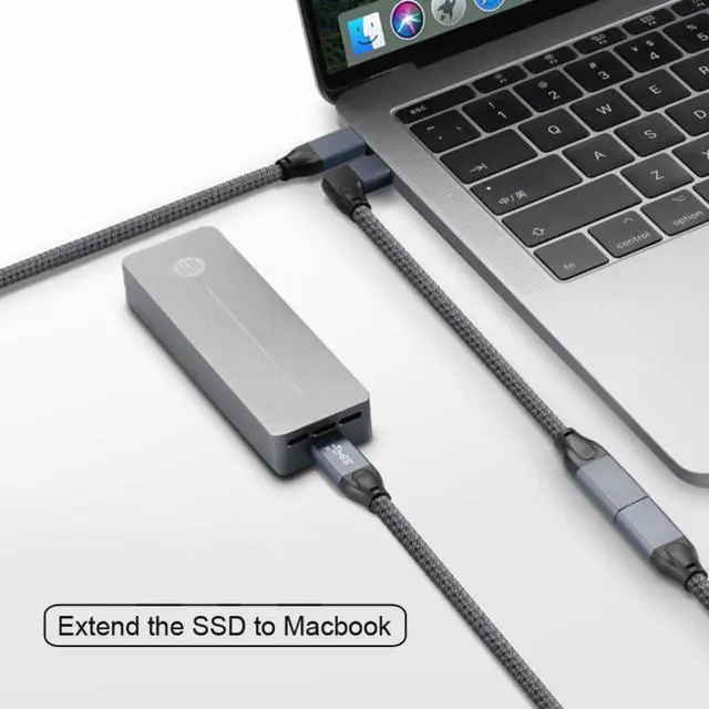Alt view image 3 of 7 - USB C Extension Cable USB 3.1 Gen 2 Type C Male to Female Fast Charging Data Transfer 90 Degree Angled Extension Nylon Braided Cable 0.2M