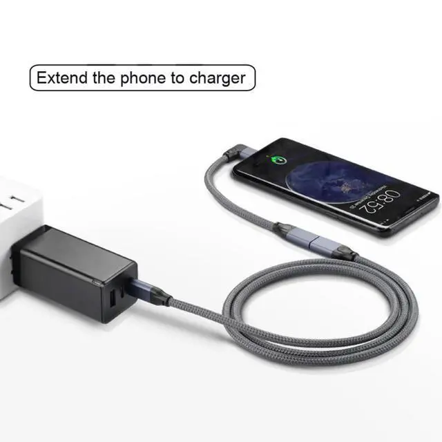 Alt view image 4 of 7 - USB C Extension Cable USB 3.1 Gen 2 Type C Male to Female Fast Charging Data Transfer 90 Degree Angled Extension Nylon Braided Cable 0.2M