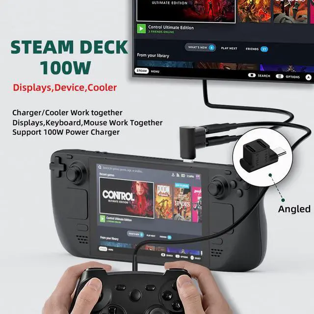 Alt view image 2 of 7 - USB C Splitter,USB C 1 Male to 2 Female 10Gbps PD100W 4K60Hz Extensions Adapter for HDTV/Disk/Keyboard/Mouse Support Steam Deck Cooling and Charging at The Same time