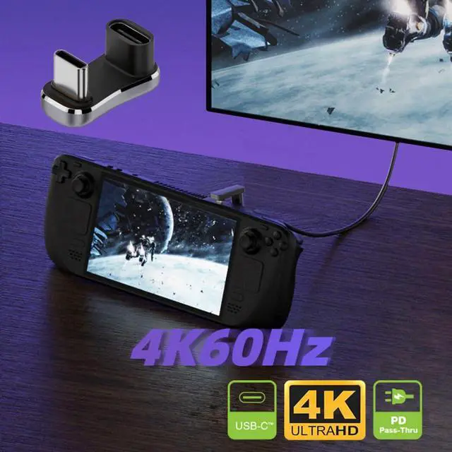 Alt view image 4 of 7 - 2 Pack USB C Male to USB 3.0/USB C Female 180 Degree Angled Adapter for Steam Deck Support OTG 20/10Gbps PD36/140W 4K60Hz HDTV/Disk/Keyboard/Mouse
