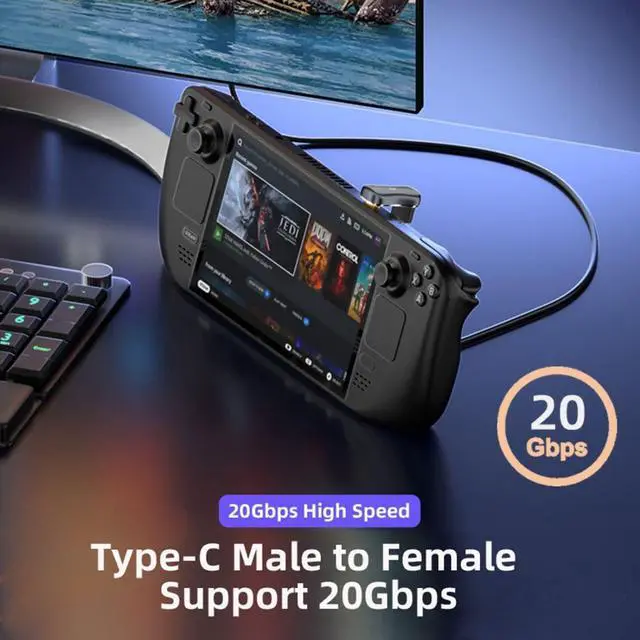 Alt view image 3 of 7 - 2 Pack USB C Male to USB 3.0/USB C Female 180 Degree Angled Adapter for Steam Deck Support OTG 20/10Gbps PD36/140W 4K60Hz HDTV/Disk/Keyboard/Mouse