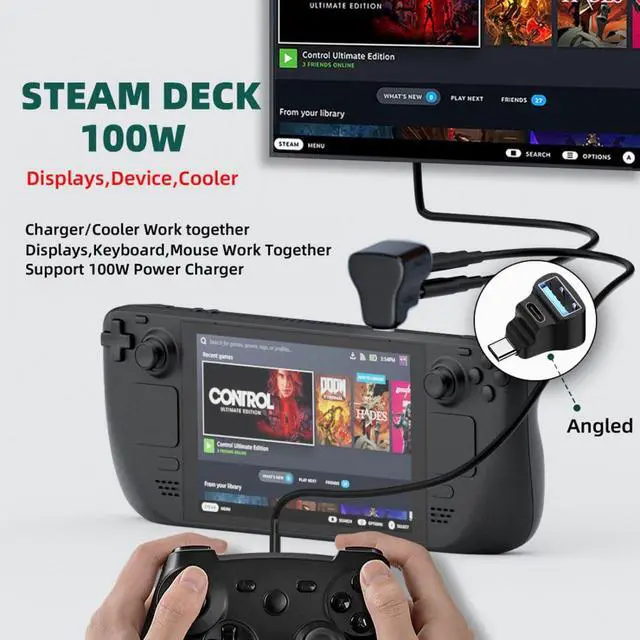 Alt view image 2 of 7 - USB C Splitter,USB C to USB 2.0/USB C 20Gbps PD100W 4K60Hz Extensions Adapter for HDTV/Disk/Keyboard/Mouse Support Steam Deck Cooling and Charging at The Same time