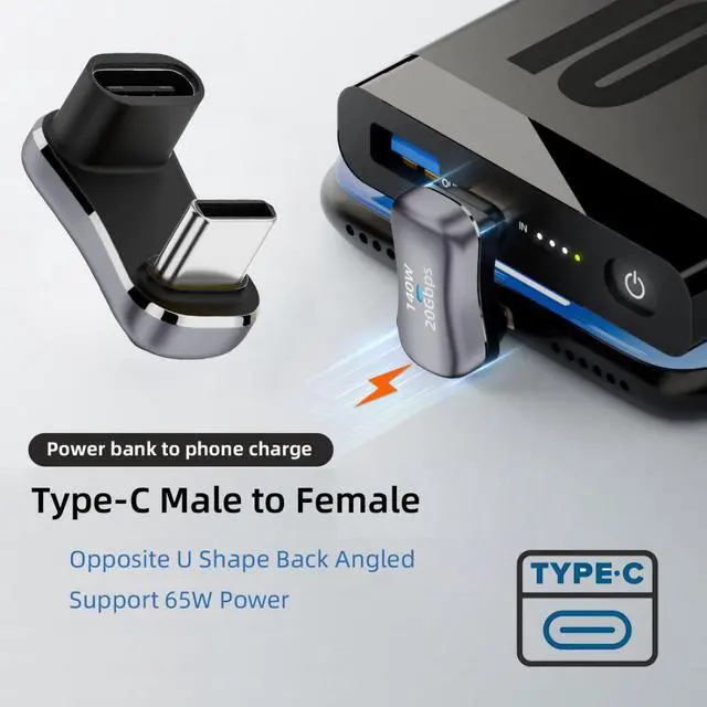 Alt view image 6 of 7 - 2 Pack USB C Male to USB 3.0/USB C Female 180 Degree Angled Adapter for Steam Deck Support OTG 20/10Gbps PD36/140W 4K60Hz HDTV/Disk/Keyboard/Mouse