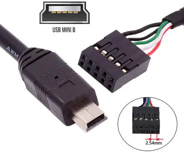 Alt view image 4 of 7 - USB 2.0 9Pin 10Pin Motherboard Header to Mini USB 5Pin Data Cable 0.5M