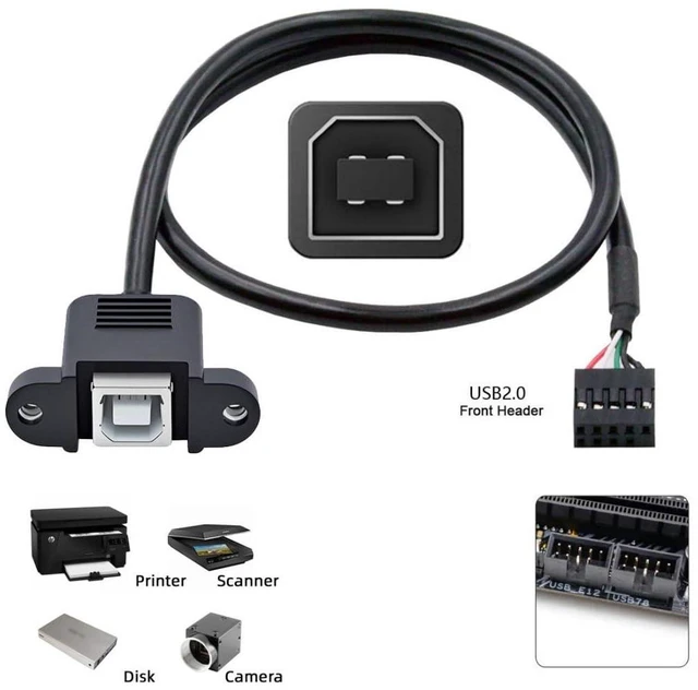 Alt view image 2 of 7 - USB 2.0 Front Panel Header 9/10Pin Male to USB 2.0 Type-B Female Mainboard Header Port Extension Cable Adapter 1.64FT/0.5M