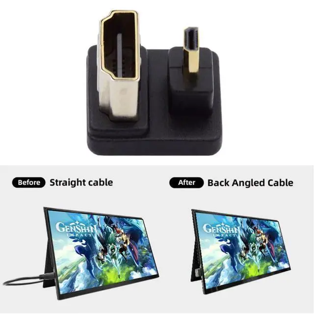 Alt view image 3 of 7 - Micro HDMI Male to HDMI Female 4K@60Hz 180 Degree Down Angled Extension Adapter Converter Connector