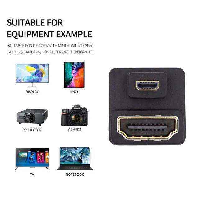 Alt view image 4 of 7 - Micro HDMI Male to HDMI Female 4K@60Hz 180 Degree Down Angled Extension Adapter Converter Connector