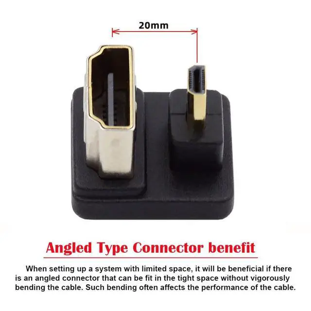 Alt view image 5 of 7 - Micro HDMI Male to HDMI Female 4K@60Hz 180 Degree Down Angled Extension Adapter Converter Connector