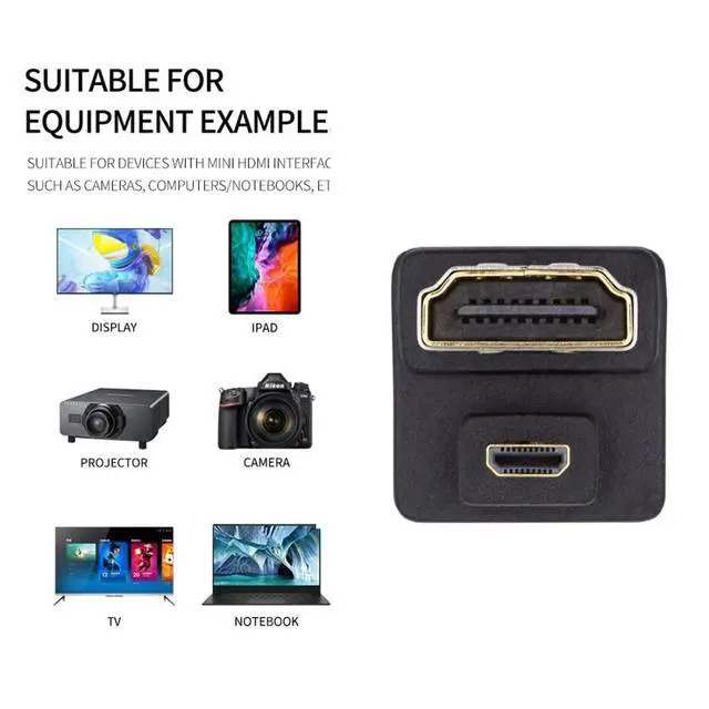 Alt view image 4 of 7 - Micro HDMI Male to HDMI Female 4K@60Hz 180 Degree UP Angled Extension Adapter Converter Connector
