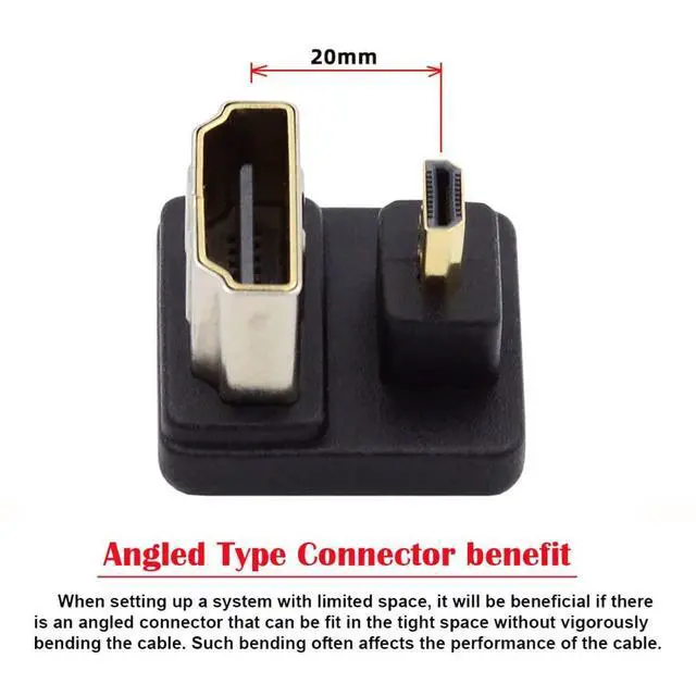 Alt view image 5 of 7 - Micro HDMI Male to HDMI Female 4K@60Hz 180 Degree UP Angled Extension Adapter Converter Connector