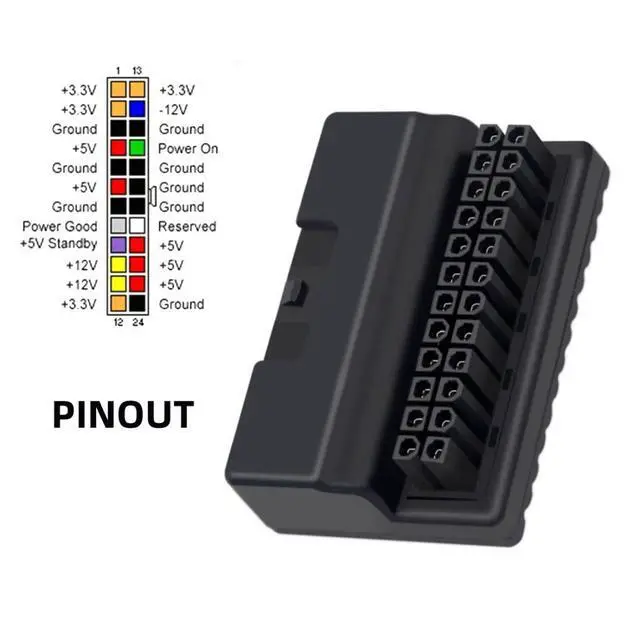 Alt view image 5 of 7 - ATX 24Pin Male to Female 90 Degree Angled Mainboard PSU Power Supply Header Direction Gender Changer Connector Adapter Overmold Type