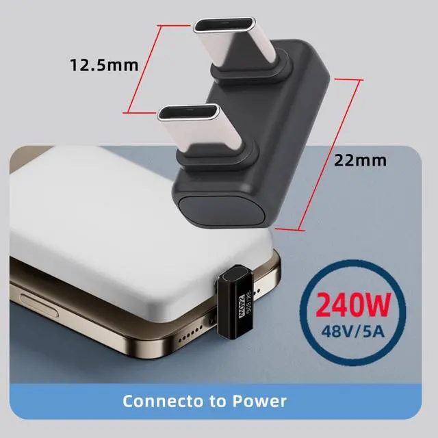 Alt view image 6 of 7 - USB C Extender Adapter,USB 5.0 Type C Male to Male 180 Degree Angled Adapter Support 80Gbps Data Transfer PD 240W Fast Charging 16K/8K/5K Video Output