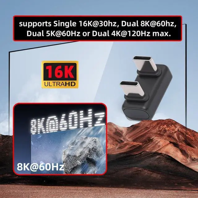 Alt view image 7 of 7 - USB C Extender Adapter,USB 5.0 Type C Male to Male 180 Degree Angled Adapter Support 80Gbps Data Transfer PD 240W Fast Charging 16K/8K/5K Video Output