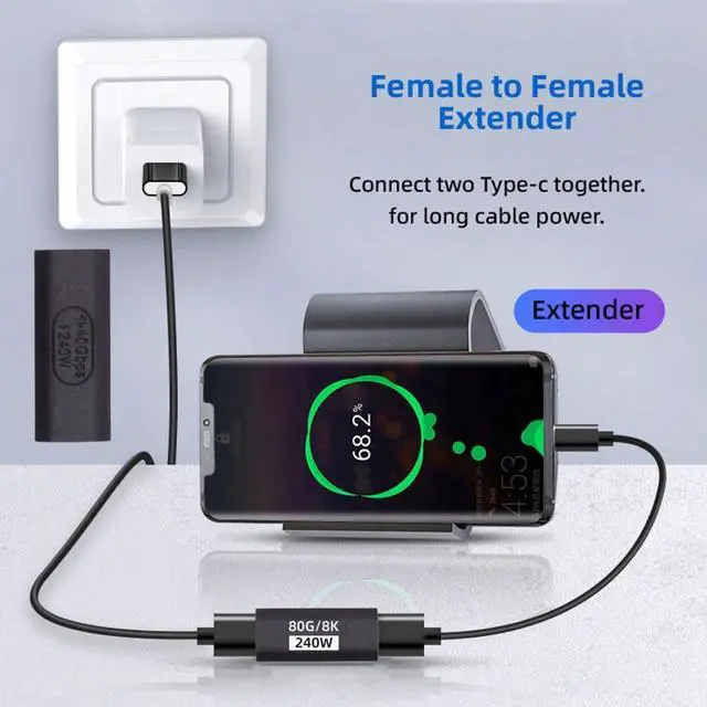 Alt view image 7 of 7 - USB C Coupler,USB 5.0 Type C Female to Female Adapter Support 80Gbps Data Transfer PD 240W Fast Charging 16K/8K/5K Video Output