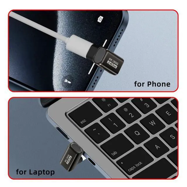 Alt view image 7 of 7 - USB C Extender Adapter,USB 5.0 Type C Male to Female 180 Degree Angled Adapter Support 80Gbps Data Transfer PD 240W Fast Charging 16K/8K/5K Video Output