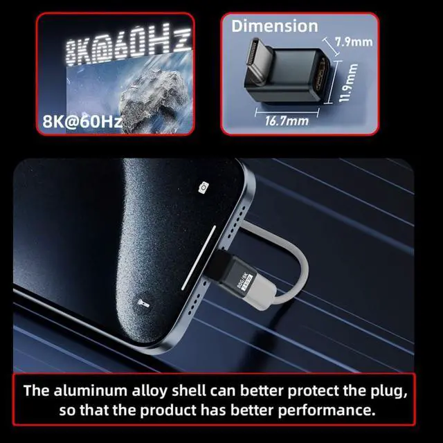 Alt view image 4 of 7 - USB C Extender Adapter,USB 5.0 Type C Male to Female 90 Degree UP Angled Adapter Support 80Gbps Data Transfer PD 240W Fast Charging 16K/8K/5K Video Output