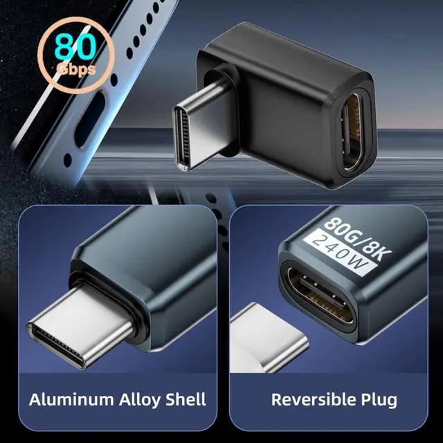 Alt view image 2 of 7 - USB C Extender Adapter,USB 5.0 Type C Male to Female 90 Degree UP Angled Adapter Support 80Gbps Data Transfer PD 240W Fast Charging 16K/8K/5K Video Output