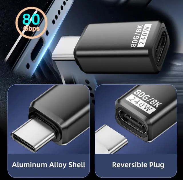 Alt view image 2 of 7 - USB C Extender Adapter,USB 5.0 Type C Male to Female Adapter Support 80Gbps Data Transfer PD 240W Fast Charging 16K/8K/5K Video Output