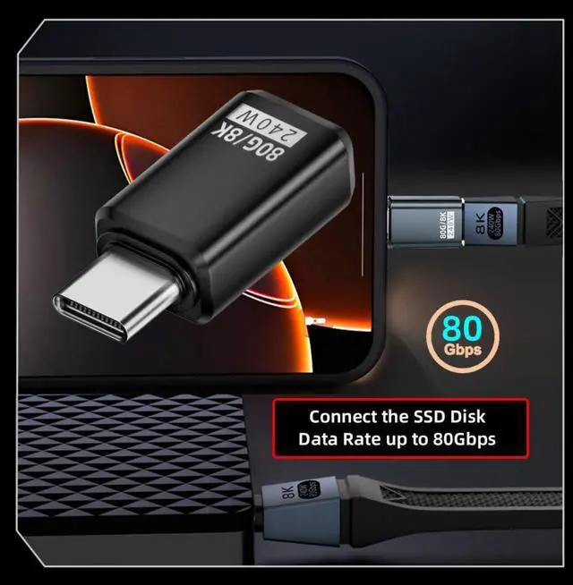 Alt view image 7 of 7 - USB C Extender Adapter,USB 5.0 Type C Male to Female Adapter Support 80Gbps Data Transfer PD 240W Fast Charging 16K/8K/5K Video Output