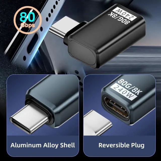 Alt view image 2 of 7 - USB C Extender Adapter,USB 5.0 Type C Male to Female 90 Degree Right Angled Adapter Support 80Gbps Data Transfer PD 240W Fast Charging 16K/8K/5K Video Output