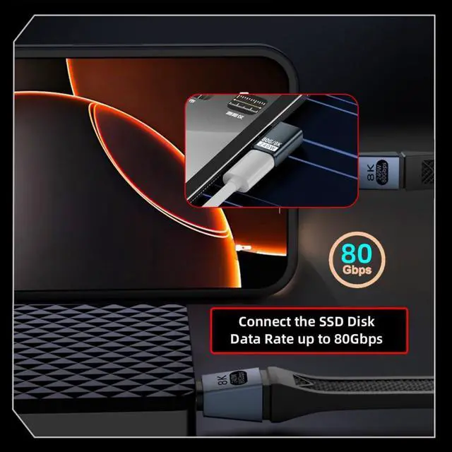 Alt view image 6 of 7 - USB C Extender Adapter,USB 5.0 Type C Male to Female 90 Degree Right Angled Adapter Support 80Gbps Data Transfer PD 240W Fast Charging 16K/8K/5K Video Output