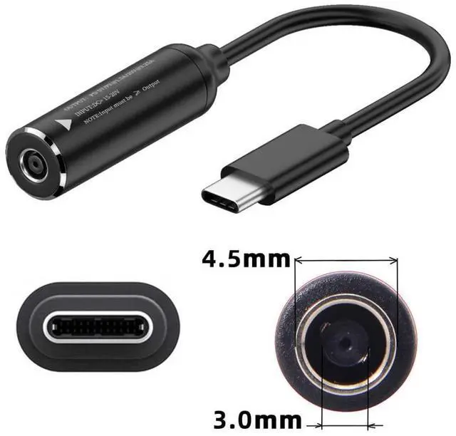 Alt view image 4 of 7 - USB C 65W Charge Converter DC 4.5x3.0mm to USB C 5V 9V 20V Power Plug Charge Cable