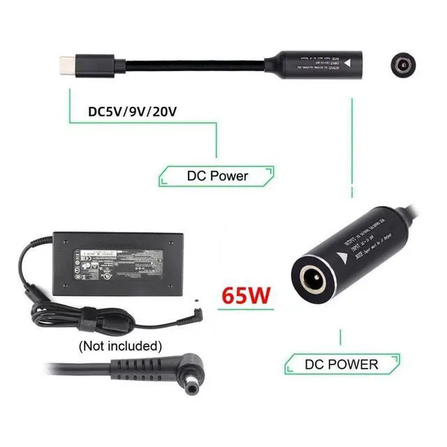 Alt view image 5 of 7 - USB C 65W Charge Converter DC 7.9x5.4mm to USB C 5V 9V 20V Power Plug Charge Cable