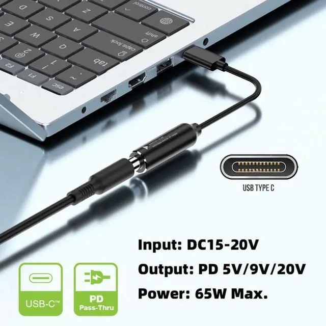 Alt view image 3 of 7 - DC Power to USB C Converter,USB C Male to DC 3.5x1.3mm PD 65W 5V/9V/20V Fast Charging Cable Adapter
