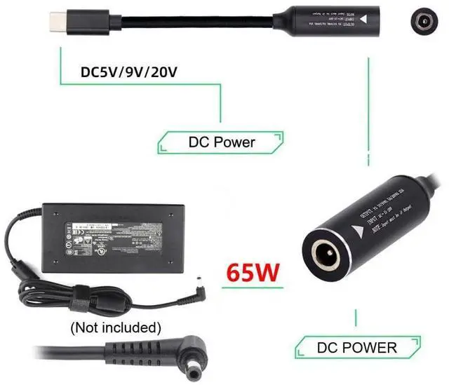 Alt view image 5 of 7 - DC Power to USB C Converter,USB C Male to DC 3.5x1.3mm PD 65W 5V/9V/20V Fast Charging Cable Adapter