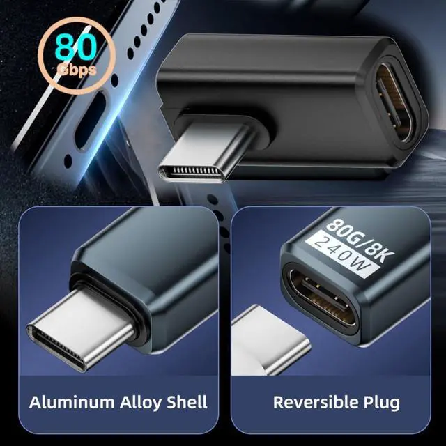 Alt view image 2 of 7 - USB C Extender Adapter,USB 5.0 Type C Male to Female 90 Degree Angled Adapter Support 80Gbps Data Transfer PD 240W Fast Charging 16K/8K/5K Video Output