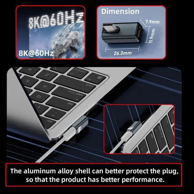 Alt view image 3 of 7 - USB C Extender Adapter,USB 5.0 Type C Male to Female 90 Degree Angled Adapter Support 80Gbps Data Transfer PD 240W Fast Charging 16K/8K/5K Video Output