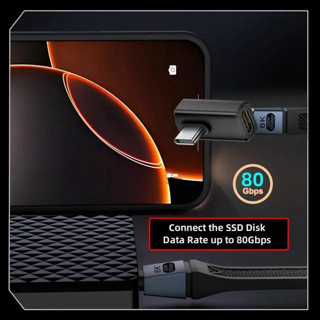 Alt view image 5 of 7 - USB C Extender Adapter,USB 5.0 Type C Male to Female 90 Degree Angled Adapter Support 80Gbps Data Transfer PD 240W Fast Charging 16K/8K/5K Video Output