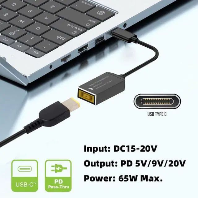 Alt view image 2 of 7 - USB C 65W Charge Converter for DC Thinkpad X1 to USB C 5V 9V 20V Power Plug Charge Cable