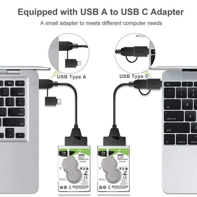 Alt view image 3 of 7 - SATA to USB Cable 2 in 1 USB 3.0/USB C to 2.5" SATA Hard Drive External Converter Adapter for SSD/HDD Data Transfer Support UASP