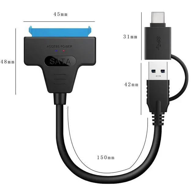 Alt view image 7 of 7 - SATA to USB Cable 2 in 1 USB 3.0/USB C to 2.5" SATA Hard Drive External Converter Adapter for SSD/HDD Data Transfer Support UASP