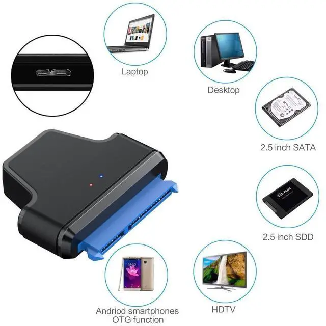 Alt view image 2 of 7 - SATA to USB Adapter Micro USB 3.0 to 2.5" SATA Hard Drive External Converter Adapter for SSD/HDD Data Transfer Support UASP