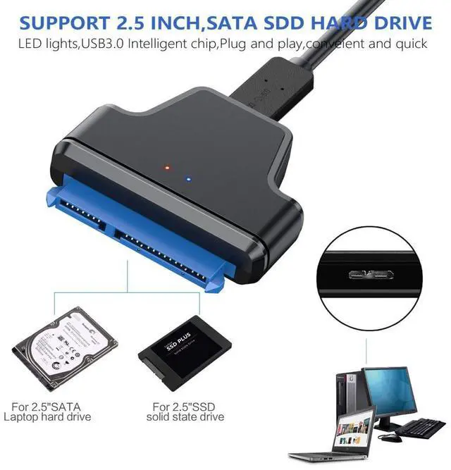 Alt view image 3 of 7 - SATA to USB Adapter Micro USB 3.0 to 2.5" SATA Hard Drive External Converter Adapter for SSD/HDD Data Transfer Support UASP