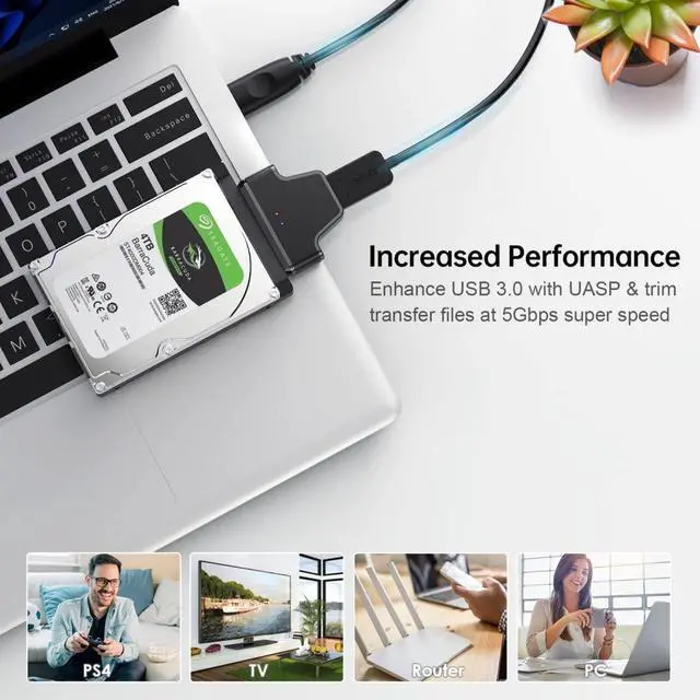Alt view image 4 of 7 - SATA to USB Adapter Micro USB 3.0 to 2.5" SATA Hard Drive External Converter Adapter for SSD/HDD Data Transfer Support UASP
