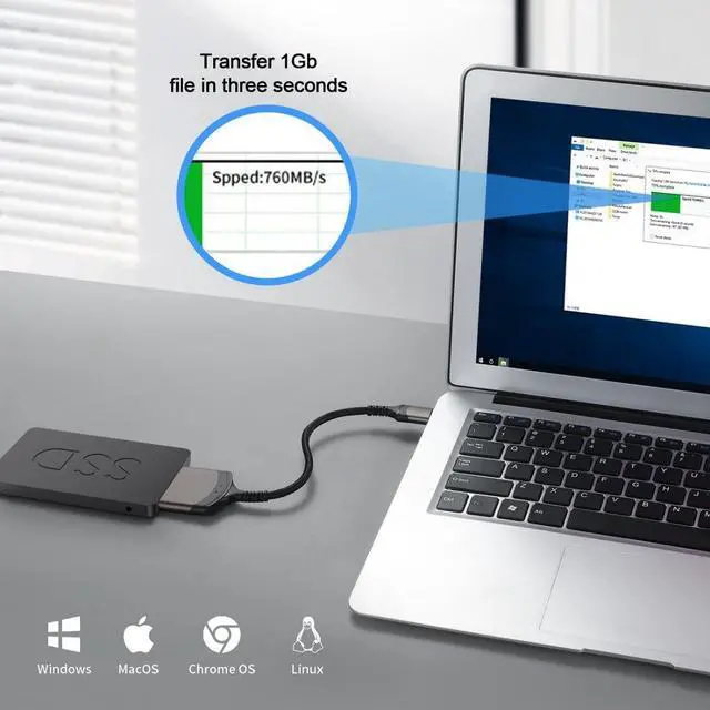 Alt view image 4 of 7 - SATA to USB Nylon Braided Cable USB 3.0 to 2.5" SATA Hard Drive External Converter Adapter for SSD/HDD Data Transfer